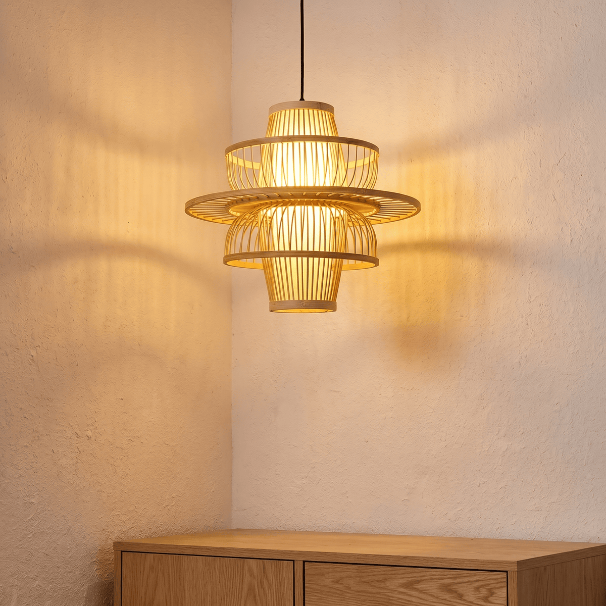 Suspension en Rotin Bambou Design Alvéolaire