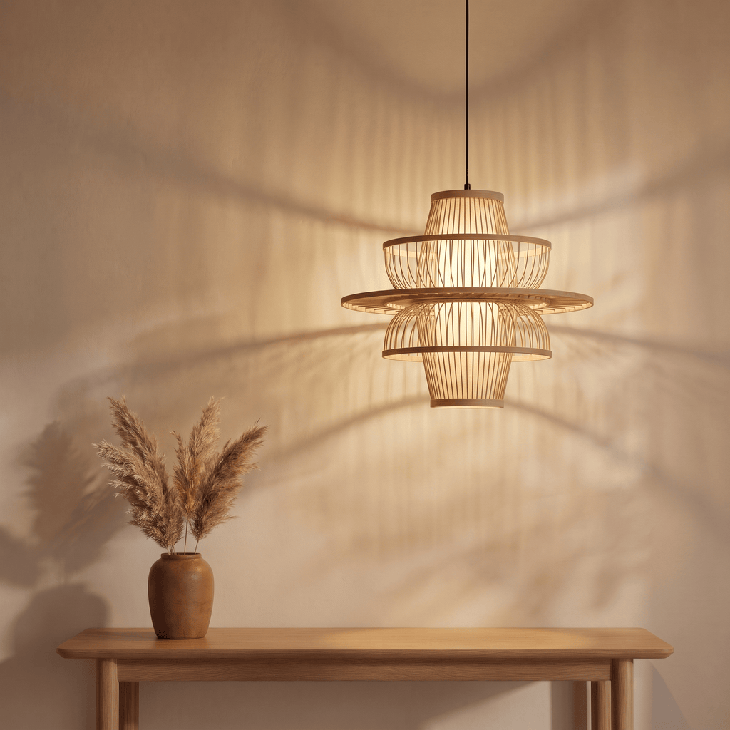 Suspension en Rotin Bambou Design Alvéolaire
