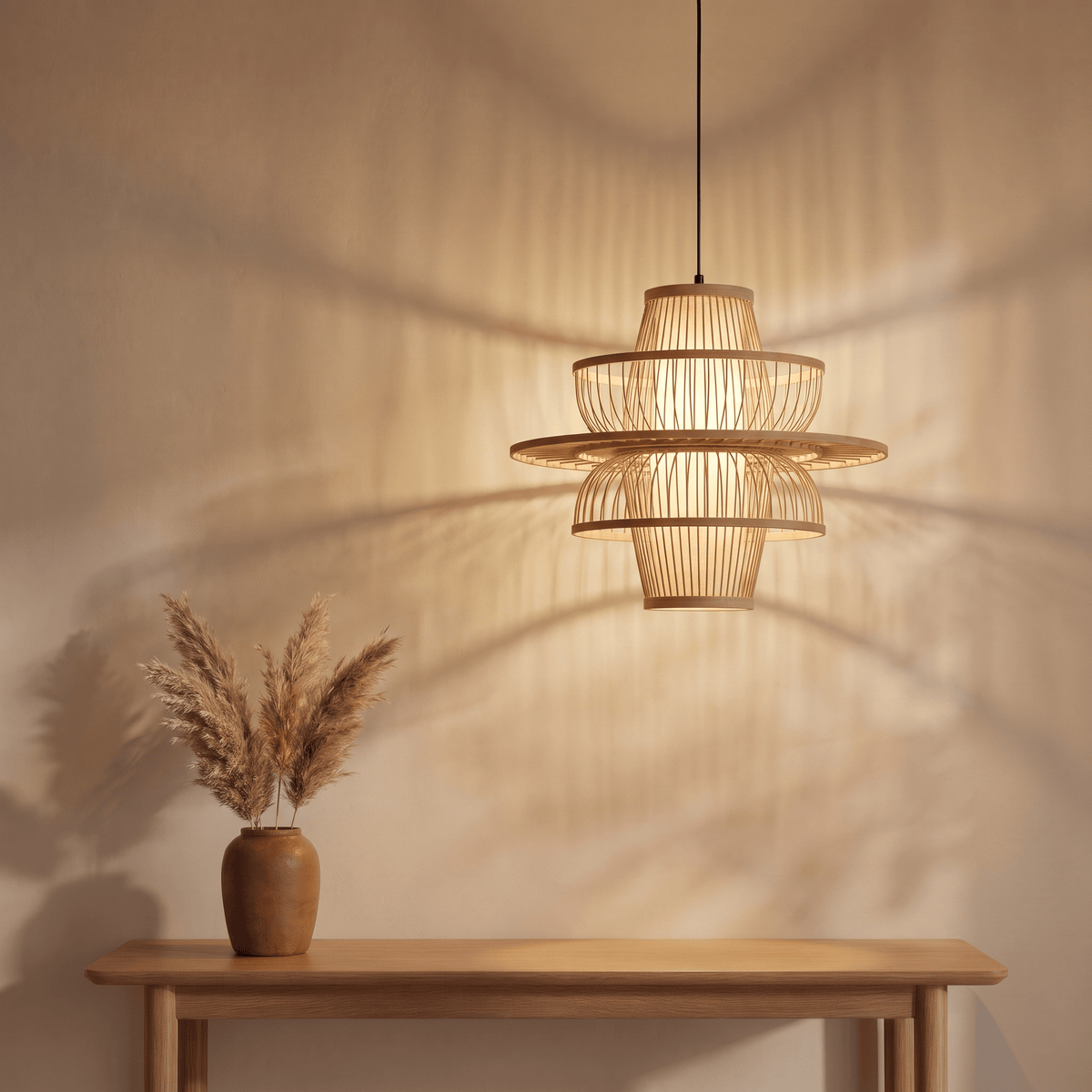 Suspension en Rotin Bambou Design Alvéolaire