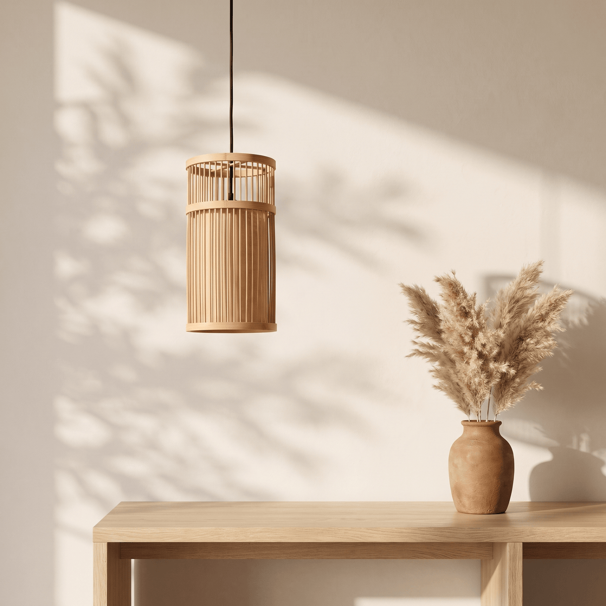 Suspension en Rotin Bambou Lanterne