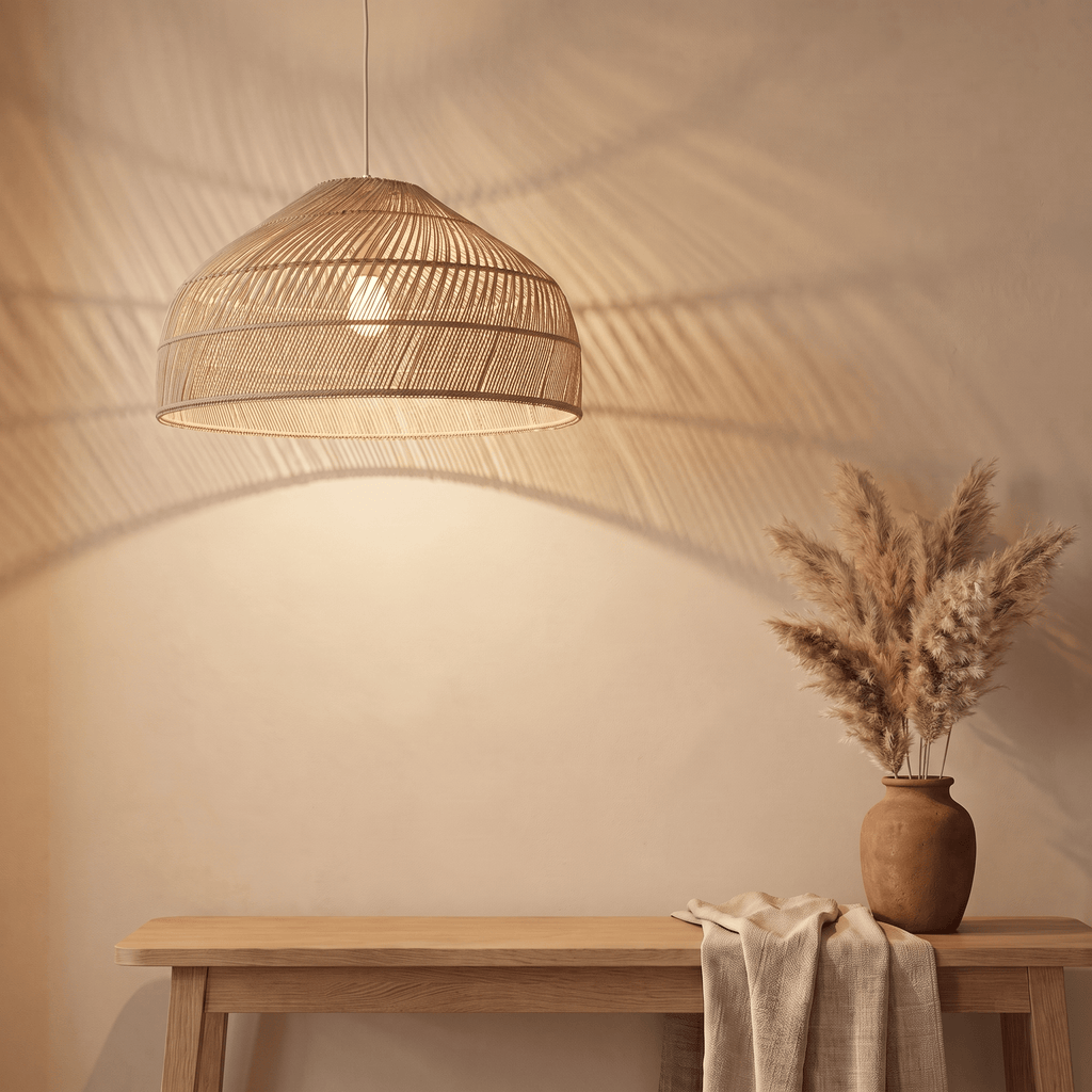 Suspension en Rotin Beige Cloche