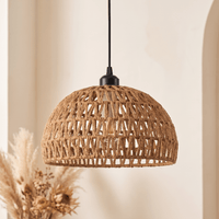 Suspension en Rotin Beige Demi-Sphère Ajourée
