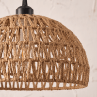 Suspension en Rotin Beige Demi-Sphère Ajourée