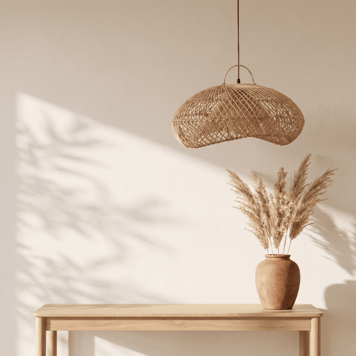 Suspension en Rotin Beige Doré Organique Design