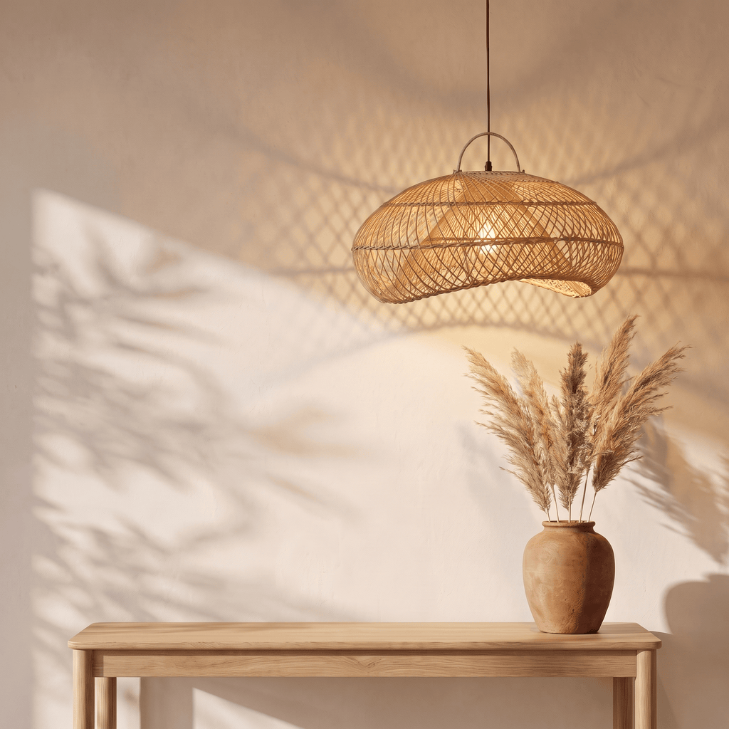 Suspension en Rotin Beige Doré Organique Design