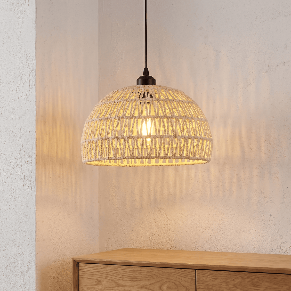Suspension en Rotin Blanc Demi-Sphère Ajourée