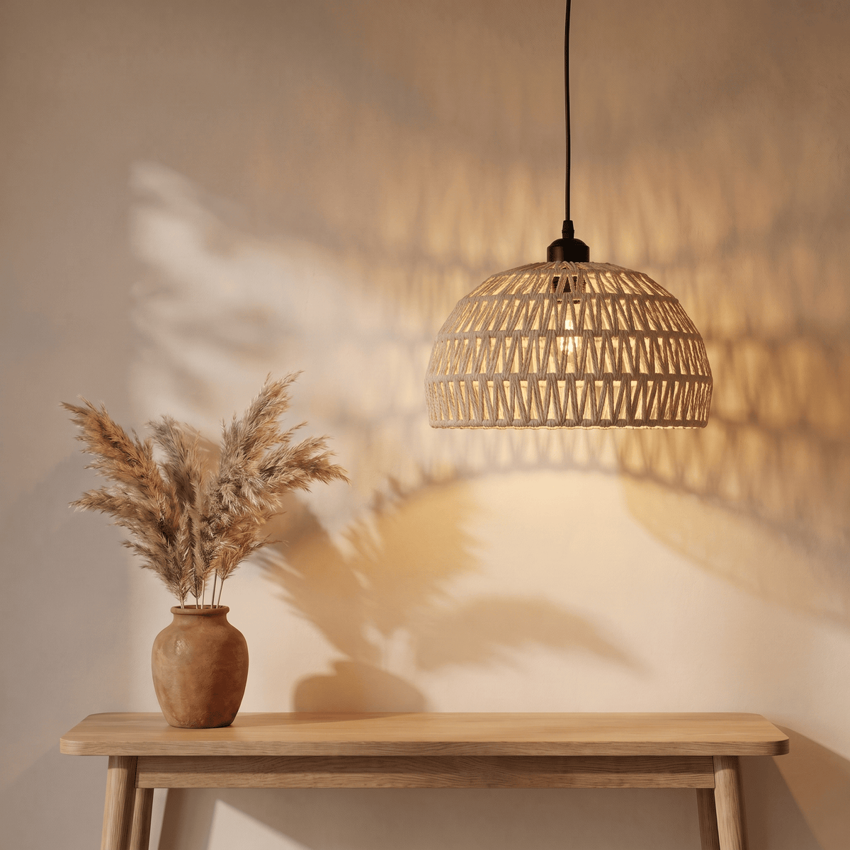 Suspension en Rotin Blanc Demi-Sphère Ajourée