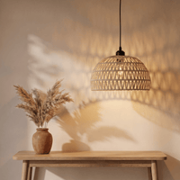 Suspension en Rotin Blanc Demi-Sphère Ajourée