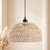 Suspension en Rotin Blanc Demi-Sphère Ajourée