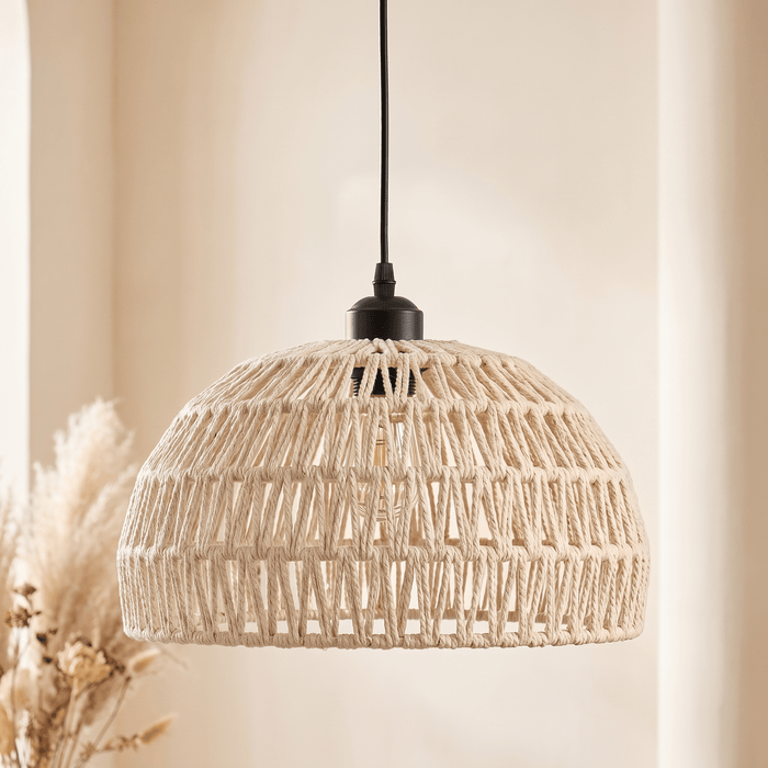 Suspension en Rotin Blanc Demi-Sphère Ajourée