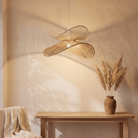 Suspension en Rotin Blanc et Beige Double Vague Sculptural