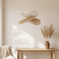 Suspension en Rotin Blanc et Beige Double Vague Sculptural