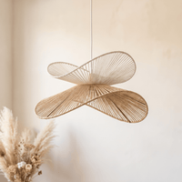Suspension en Rotin Blanc et Beige Double Vague Sculptural