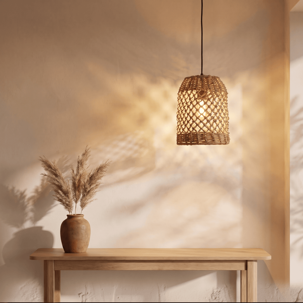 Suspension en Rotin Cloche Droite Compacte