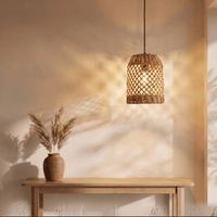 Suspension en Rotin Cloche Droite Compacte