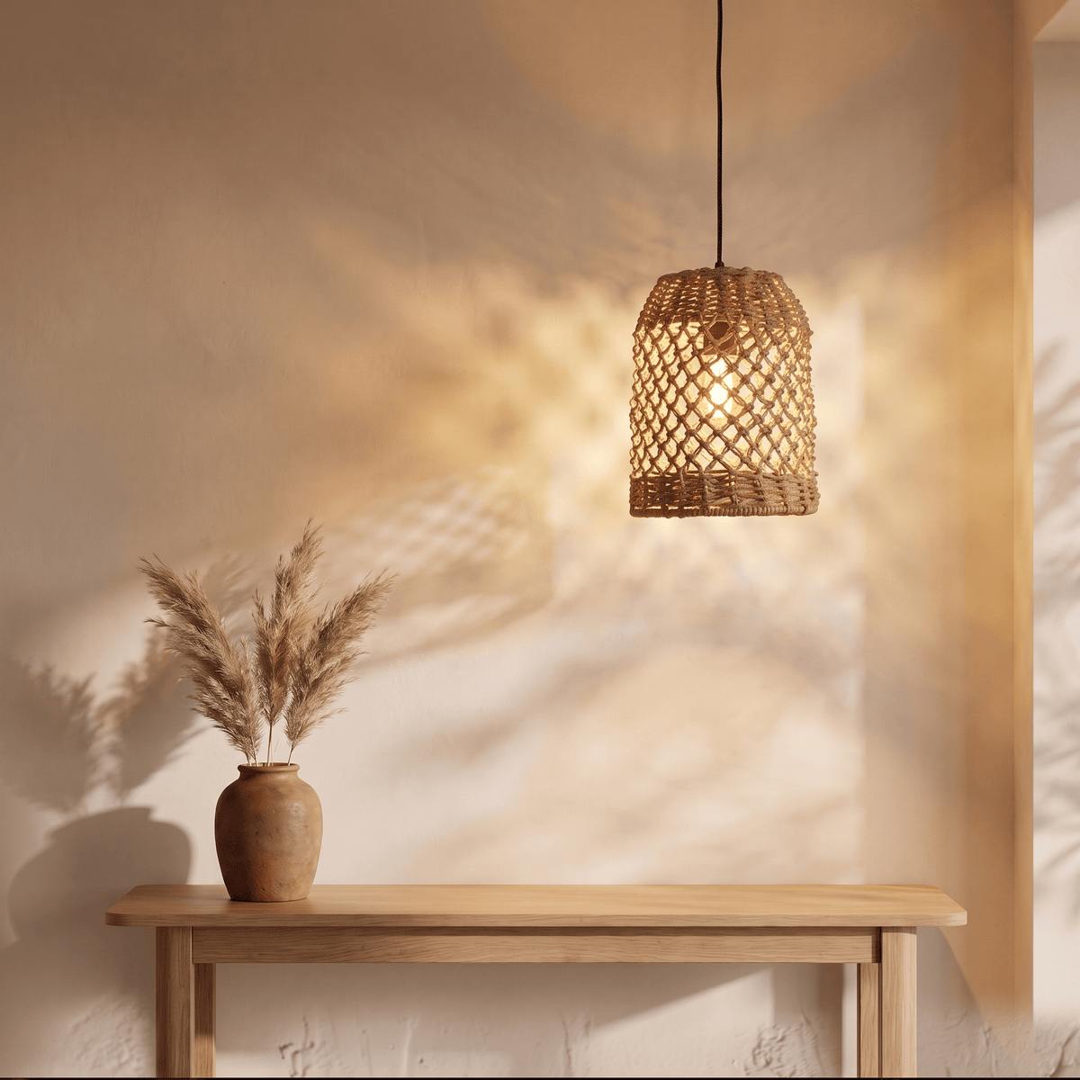 Suspension en Rotin Cloche Droite Compacte