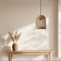 Suspension en Rotin Cloche Droite Compacte