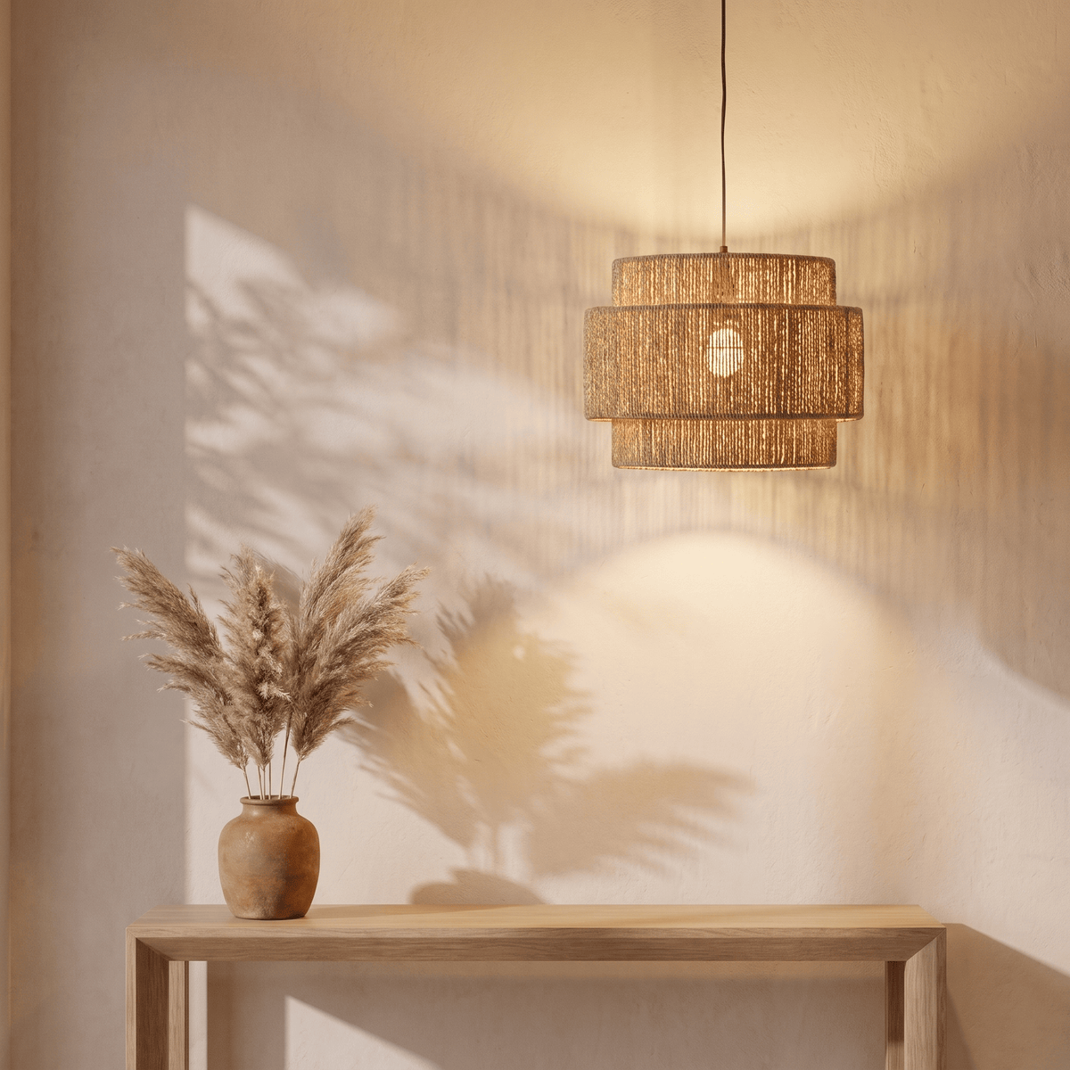 Suspension en Rotin Cylindrique Multi-Niveaux