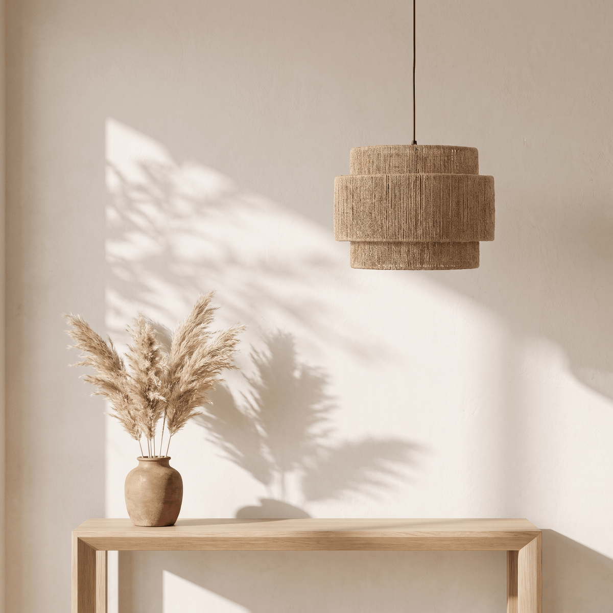 Suspension en Rotin Cylindrique Multi-Niveaux