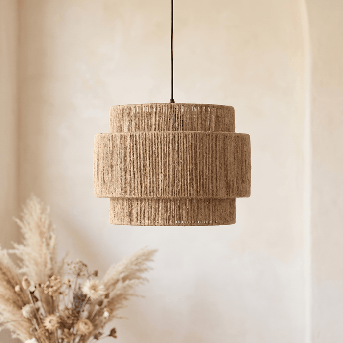 Suspension en Rotin Cylindrique Multi-Niveaux