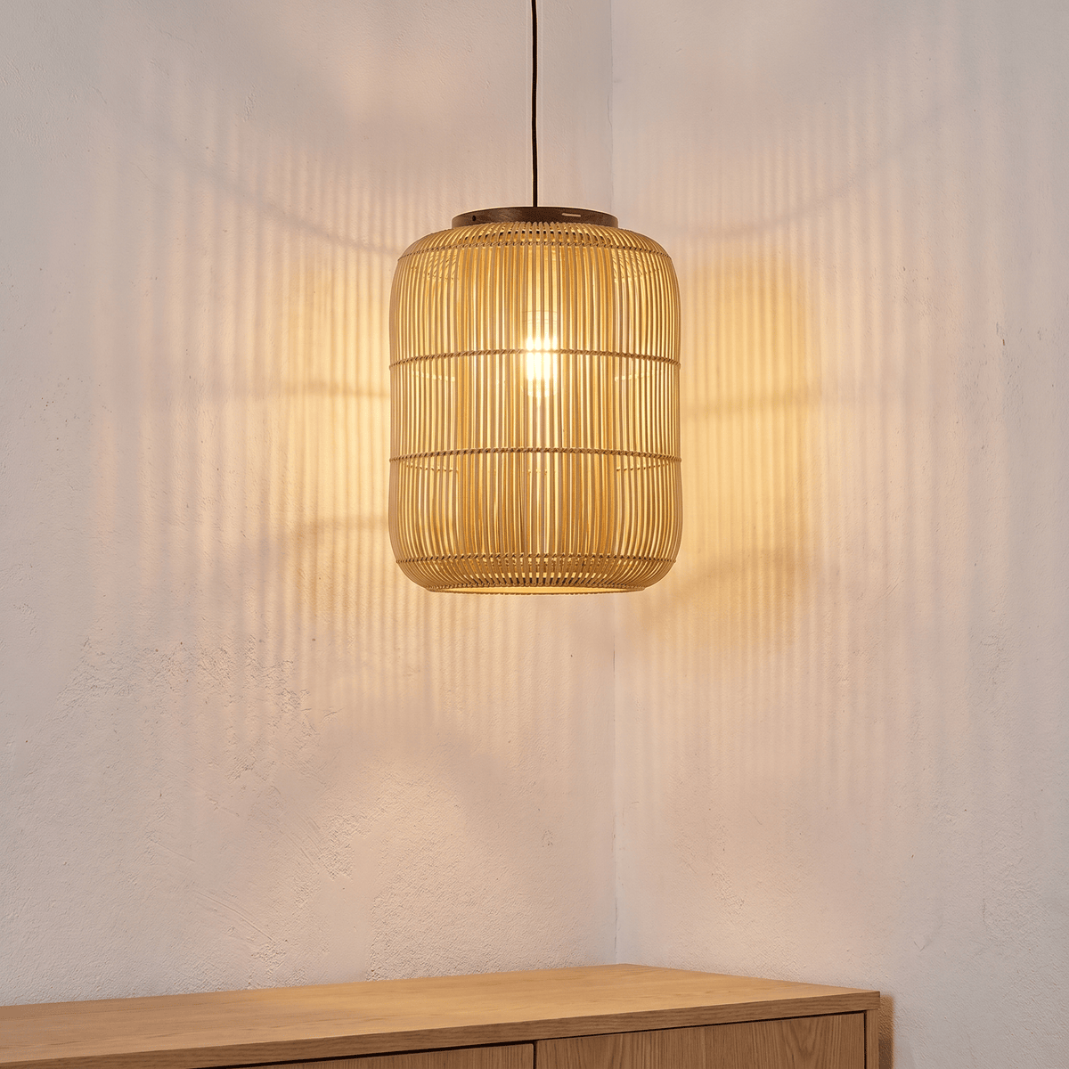 Suspension en Rotin Design Japandi Cylindrique