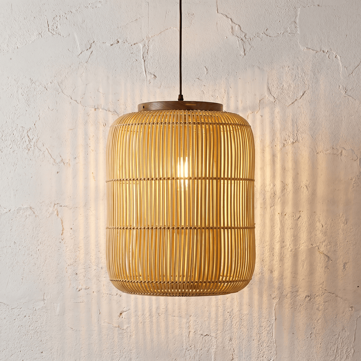 Suspension en Rotin Design Japandi Cylindrique