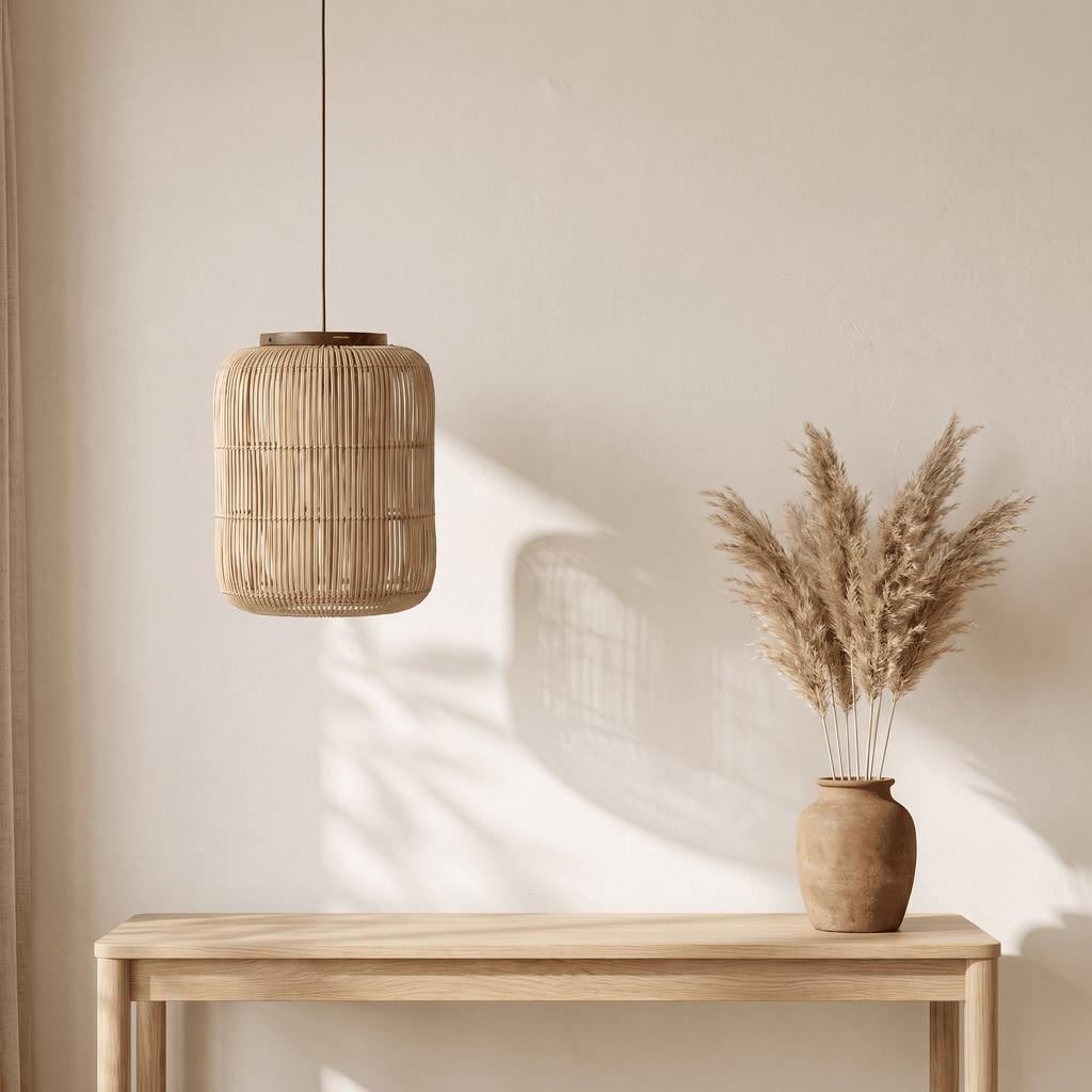 Suspension en Rotin Design Japandi Cylindrique