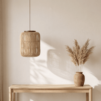 Suspension en Rotin Design Japandi Cylindrique