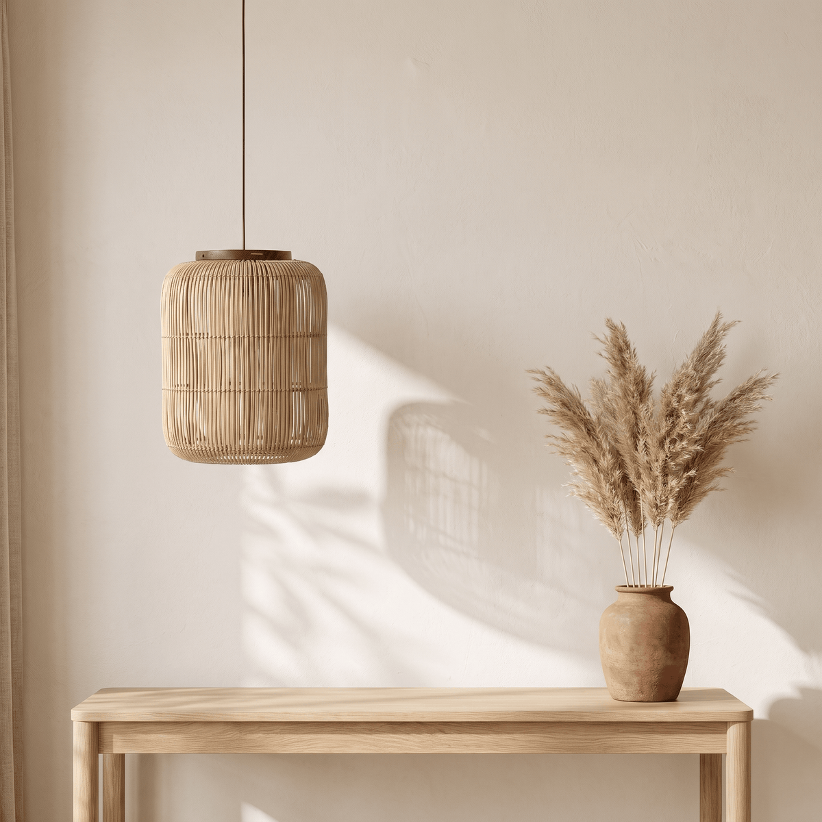 Suspension en Rotin Design Japandi Cylindrique