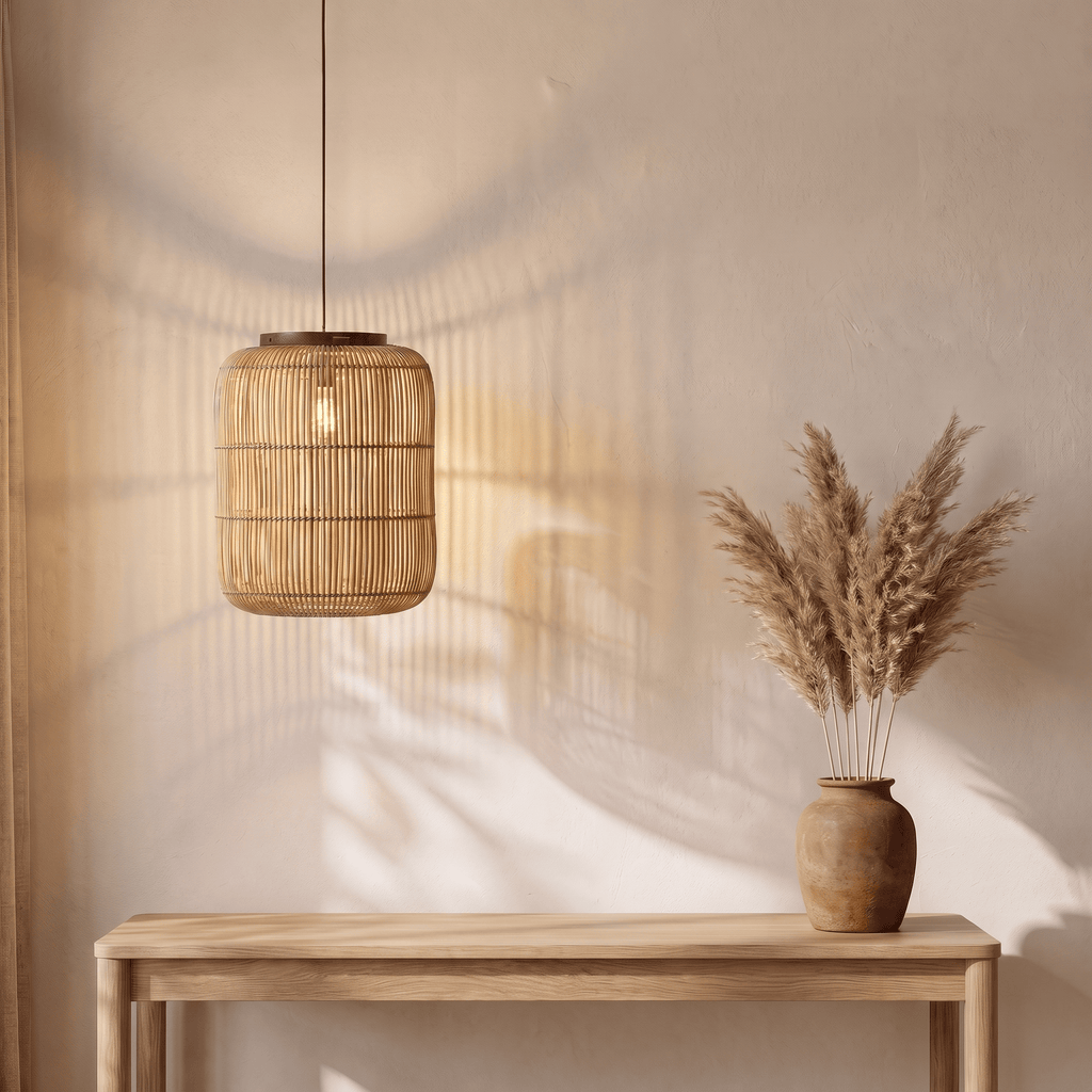 Suspension en Rotin Design Japandi Cylindrique
