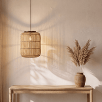 Suspension en Rotin Design Japandi Cylindrique