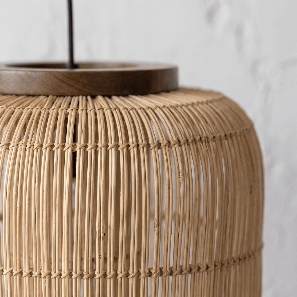 Suspension en Rotin Design Japandi Cylindrique