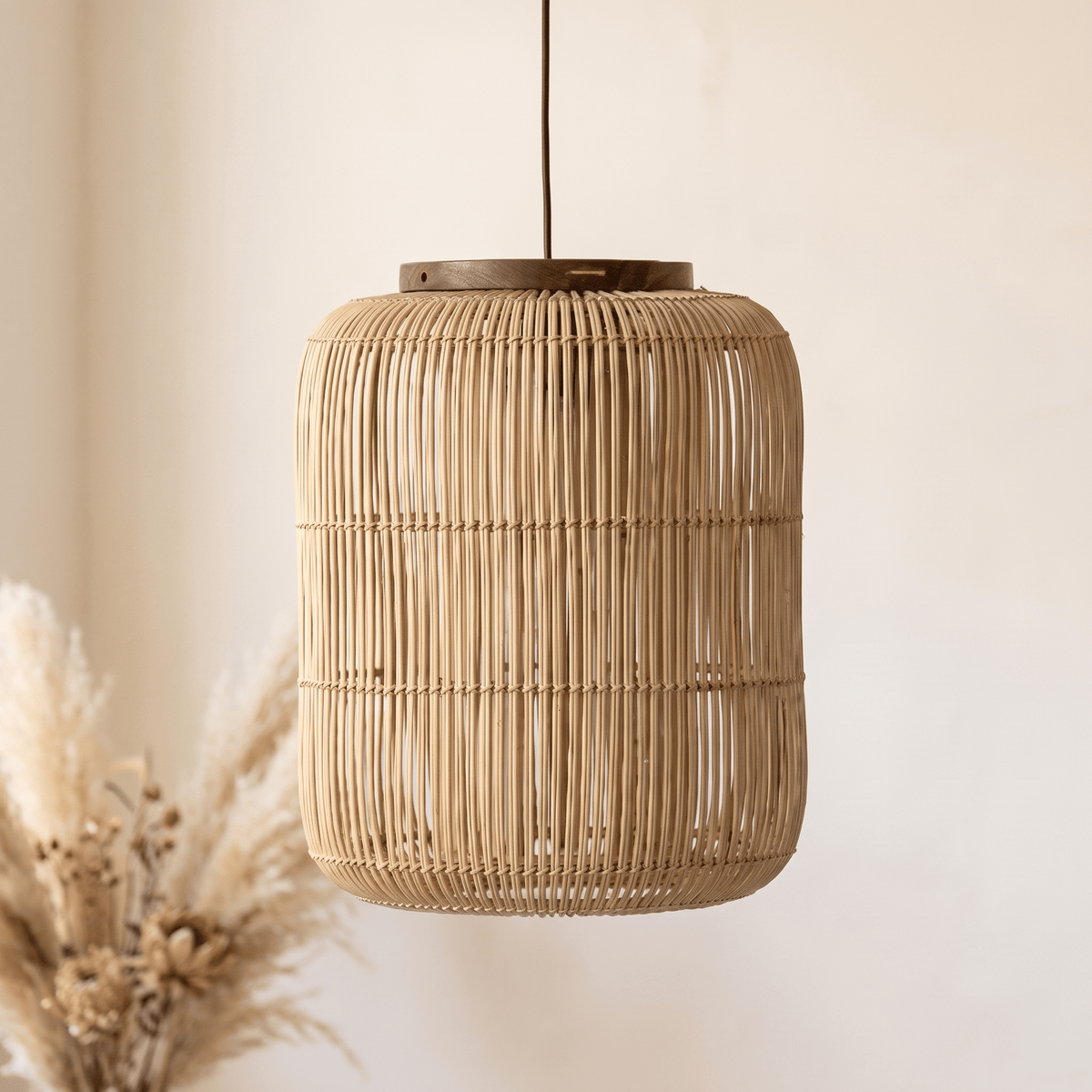 Suspension en Rotin Design Japandi Cylindrique