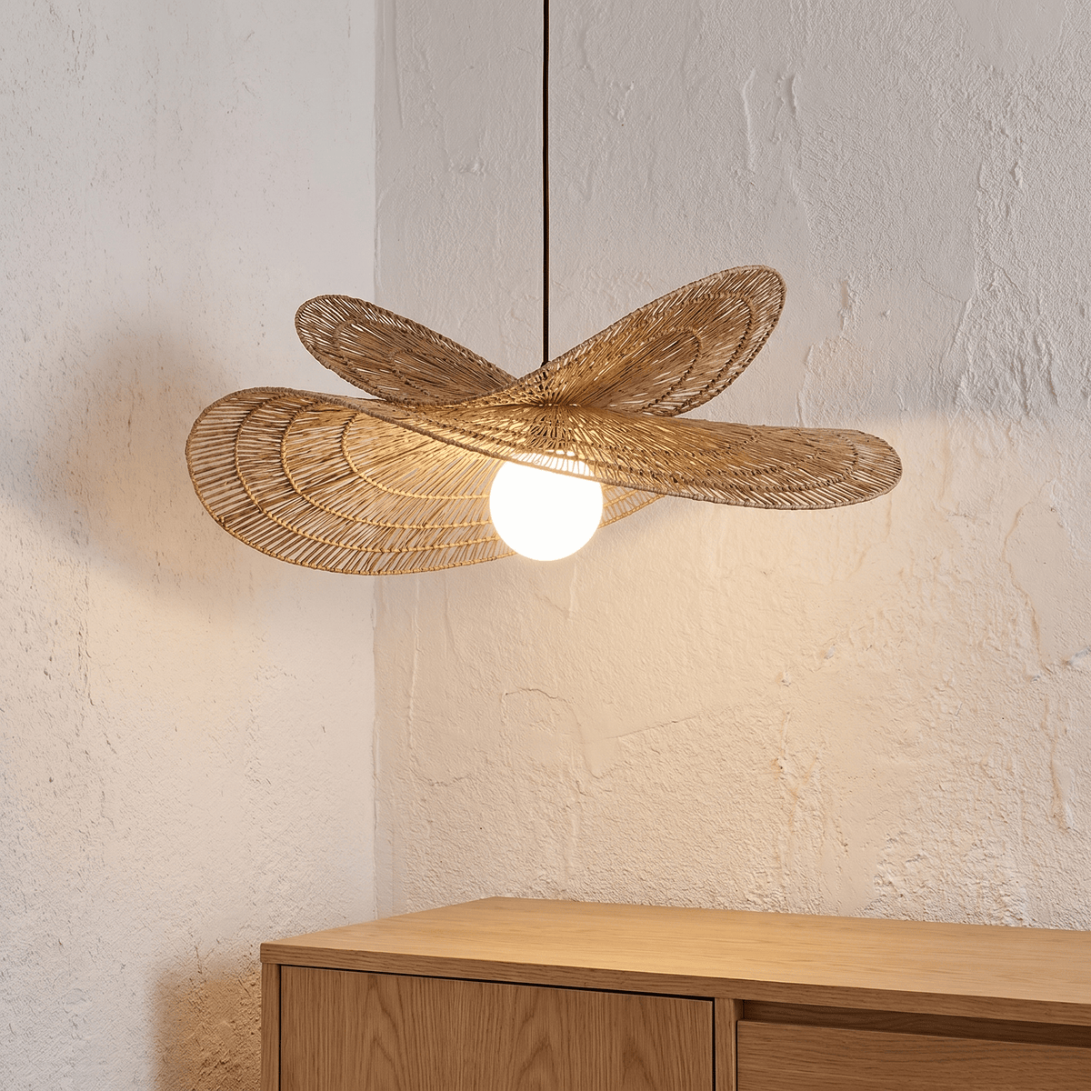 Suspension en Rotin Double Vague Sculptural