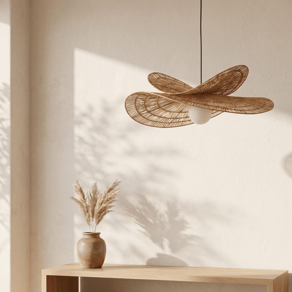 Suspension en Rotin Double Vague Sculptural