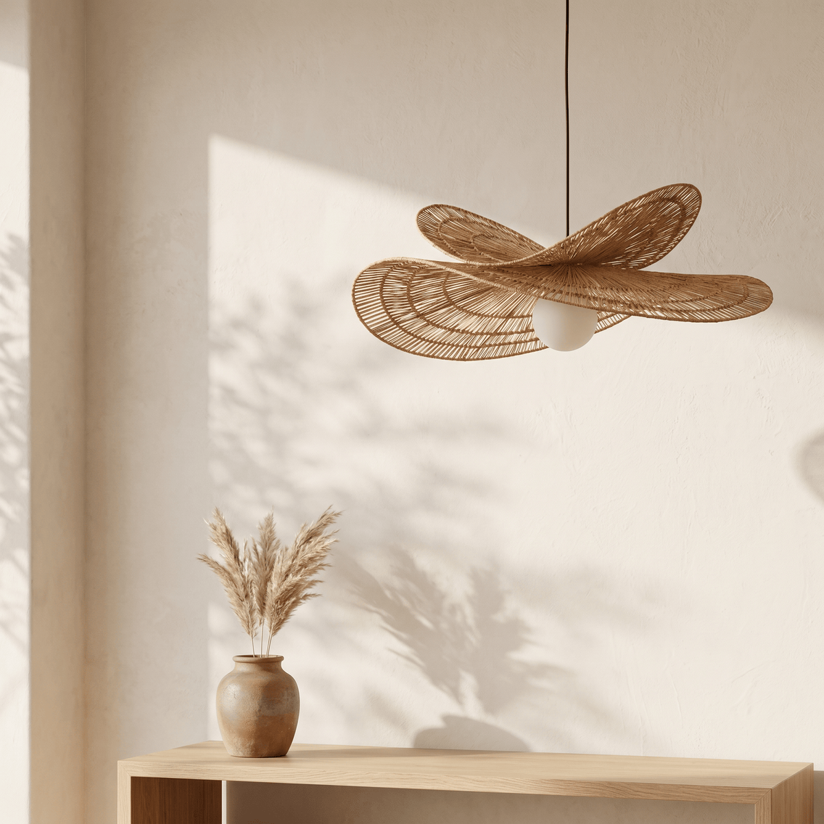 Suspension en Rotin Double Vague Sculptural