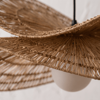 Suspension en Rotin Double Vague Sculptural