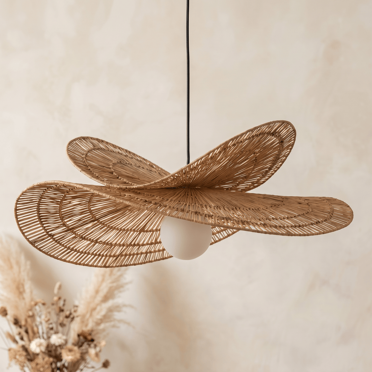 Suspension en Rotin Double Vague Sculptural