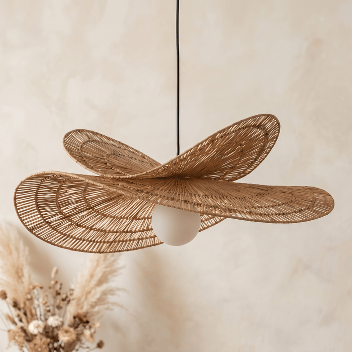 Suspension en Rotin Double Vague Sculptural