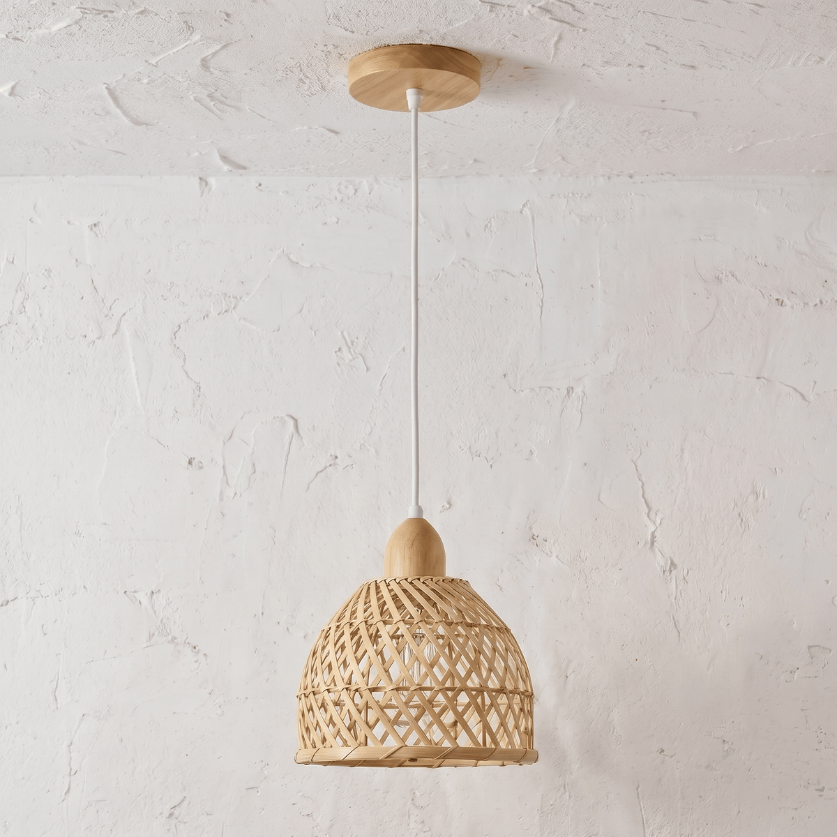 Suspension en Rotin et Bambou Cloche Base en Bois