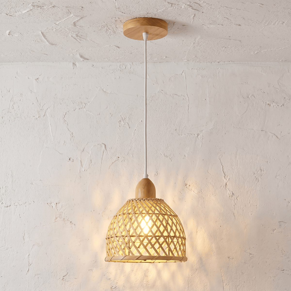 Suspension en Rotin et Bambou Cloche Base en Bois