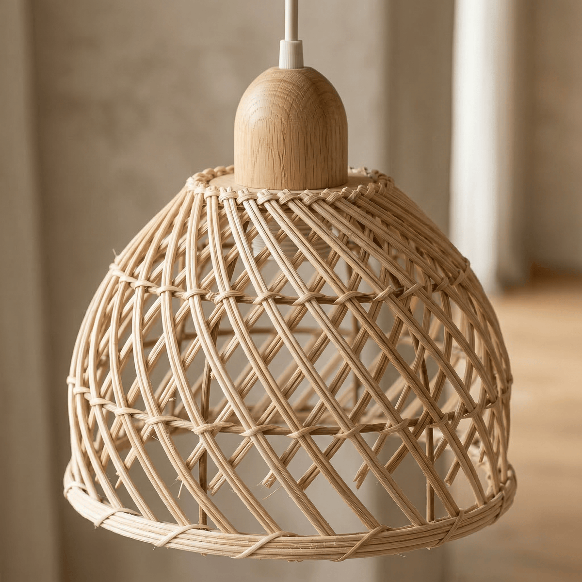 Suspension en Rotin et Bambou Cloche Base en Bois