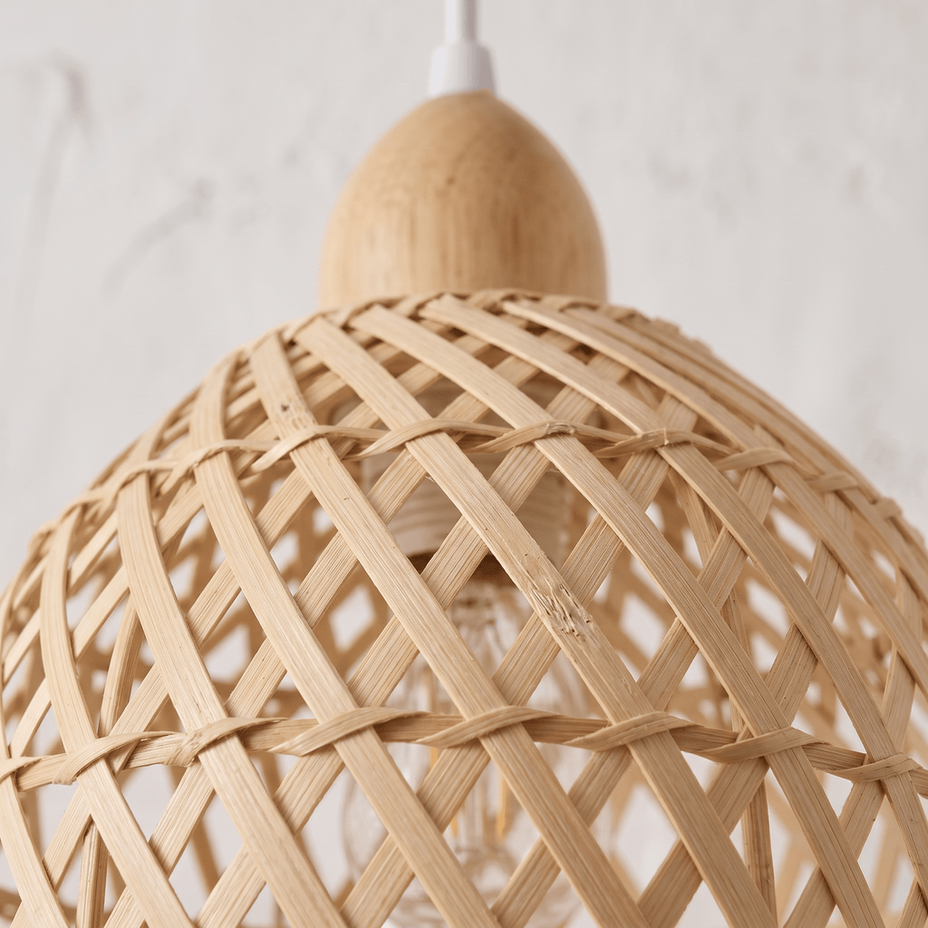 Suspension en Rotin et Bambou Cloche Base en Bois