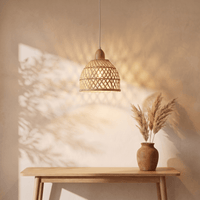 Suspension en Rotin et Bambou Cloche Base en Bois
