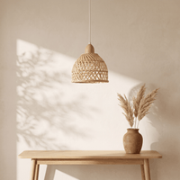 Suspension en Rotin et Bambou Cloche Base en Bois