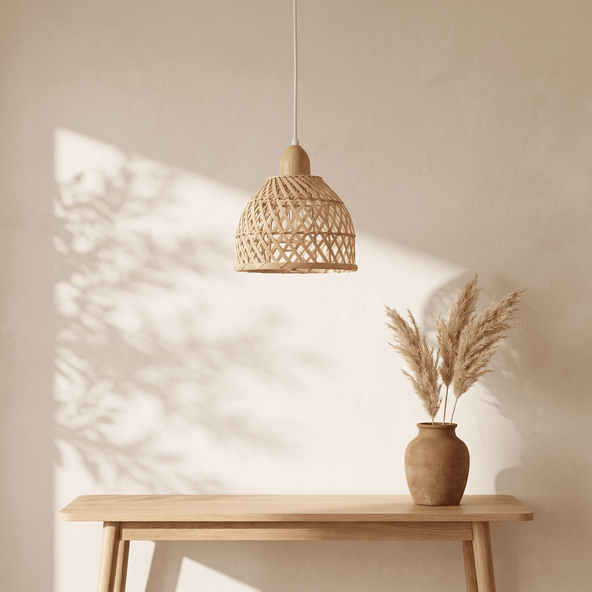 Suspension en Rotin et Bambou Cloche Base en Bois