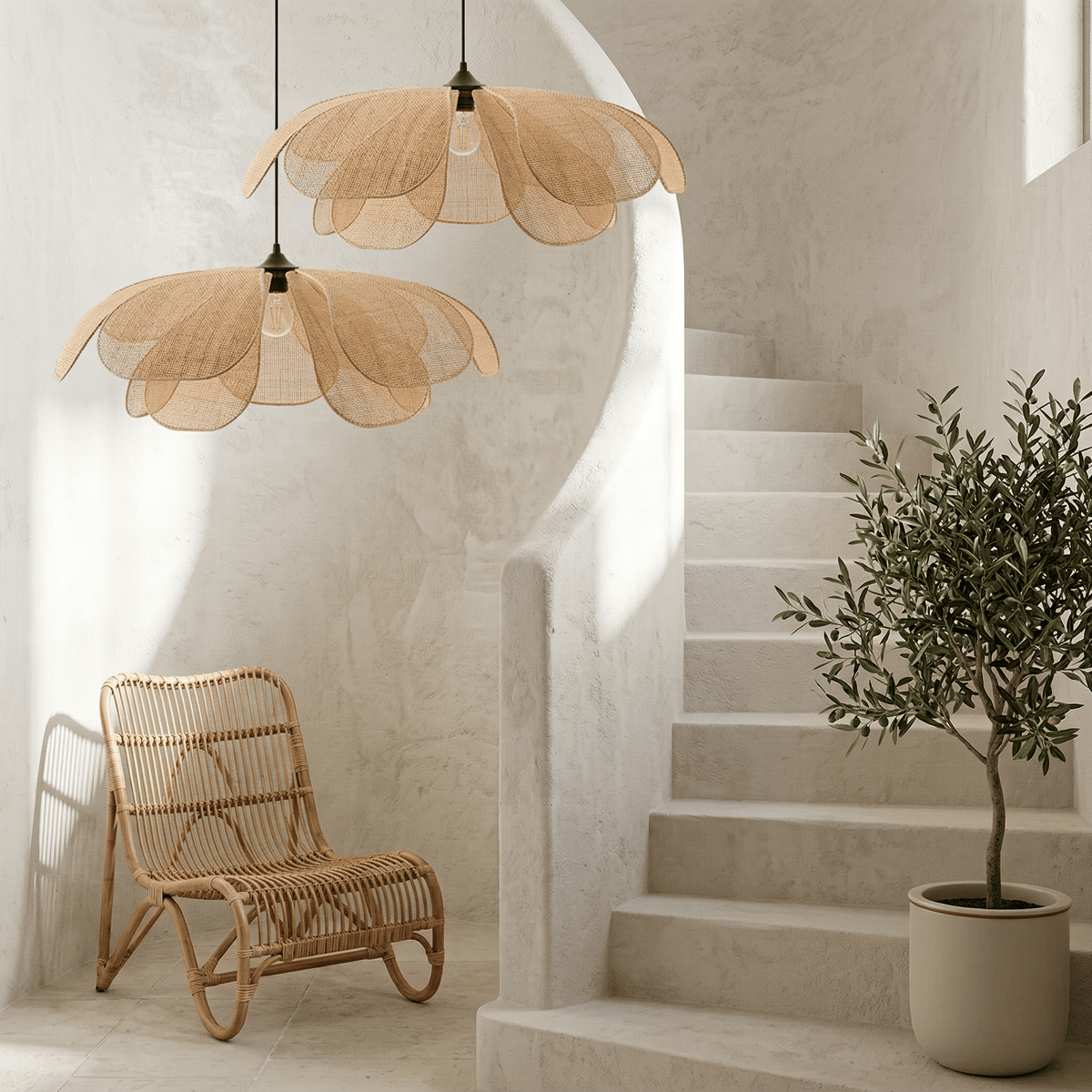 Suspension en Rotin Fleur