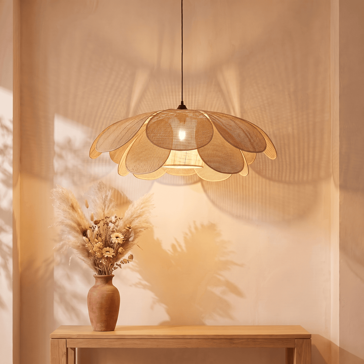 Suspension en Rotin Fleur