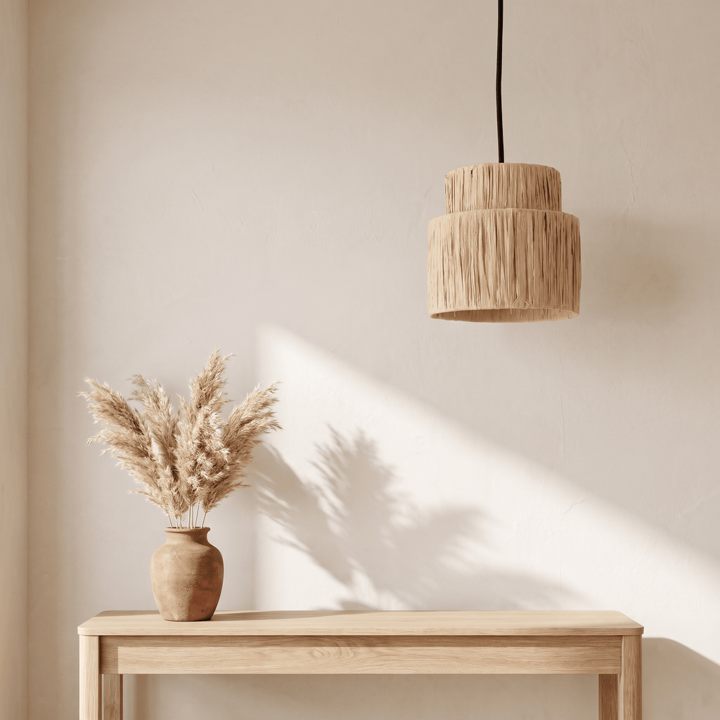 Suspension en Rotin Frangé Tambour Double Niveau