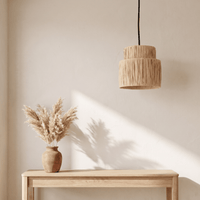 Suspension en Rotin Frangé Tambour Double Niveau